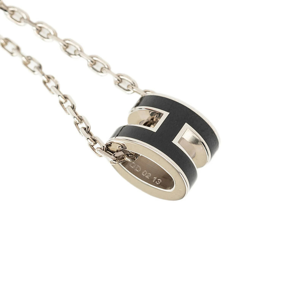 Hermes Mini Pop H Pendant Necklace, Silver and Black Metal, Women's.